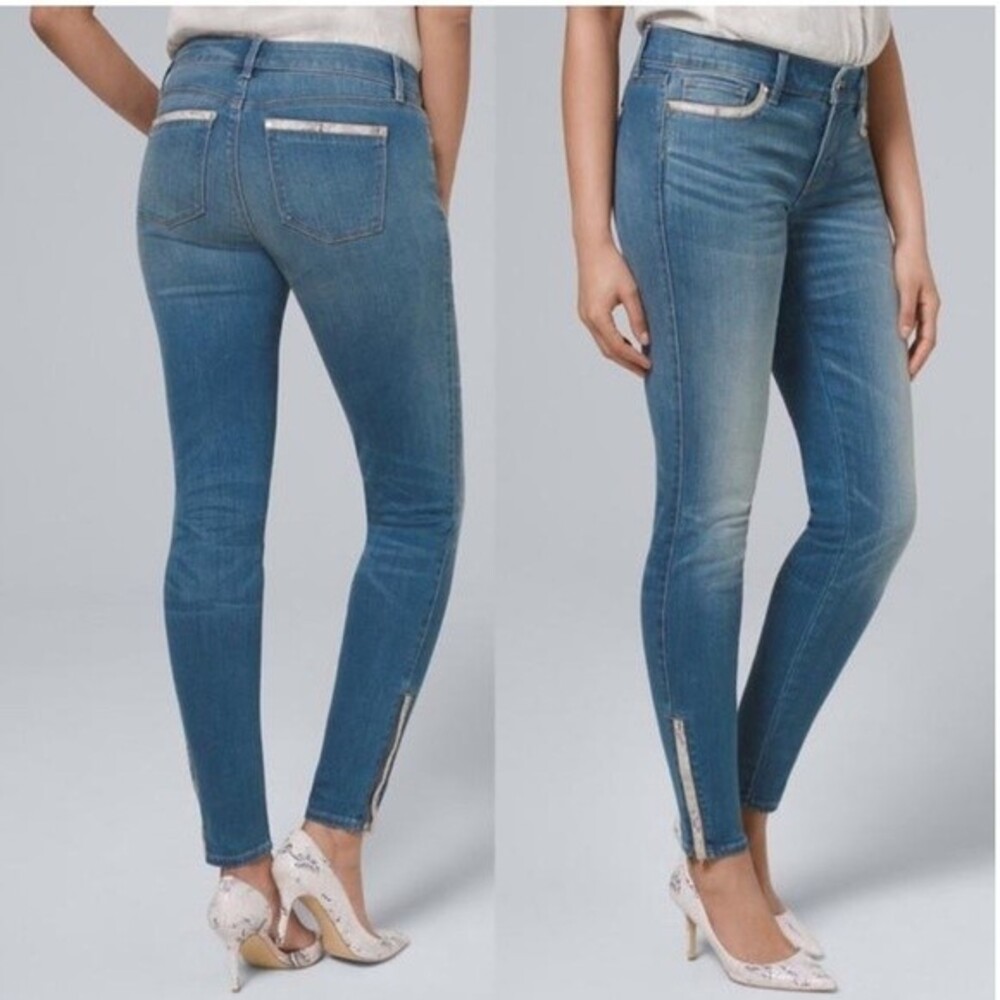 White House WHBM Skinny Ankle Jeans Women 14 Snakesin Trimmed Skinny Ankle Denim